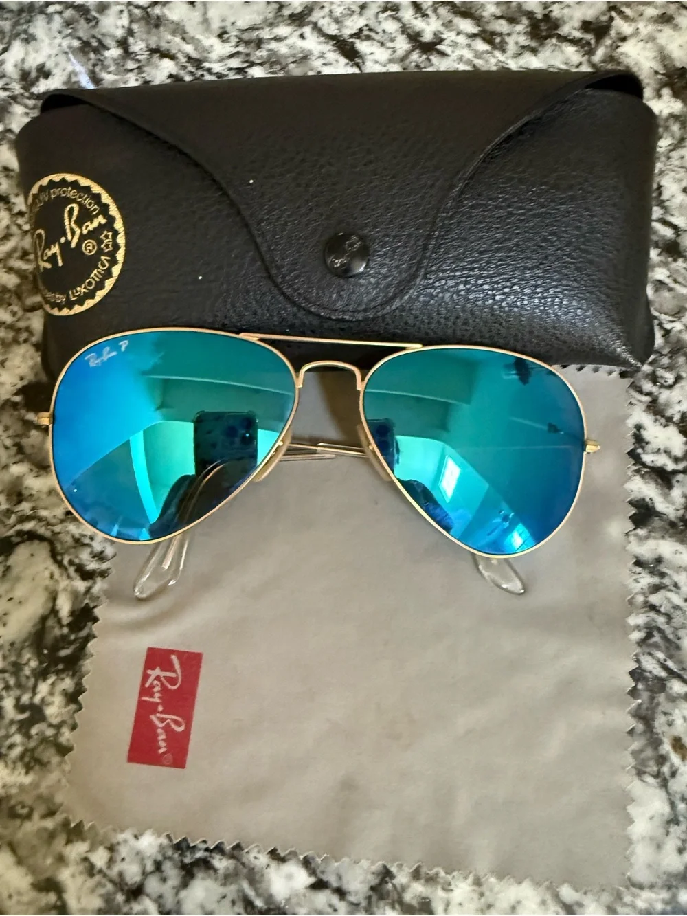 Vintage- Ray-Ban Gold Frame Sunglasses with Blue-Green Mirrored Lenses